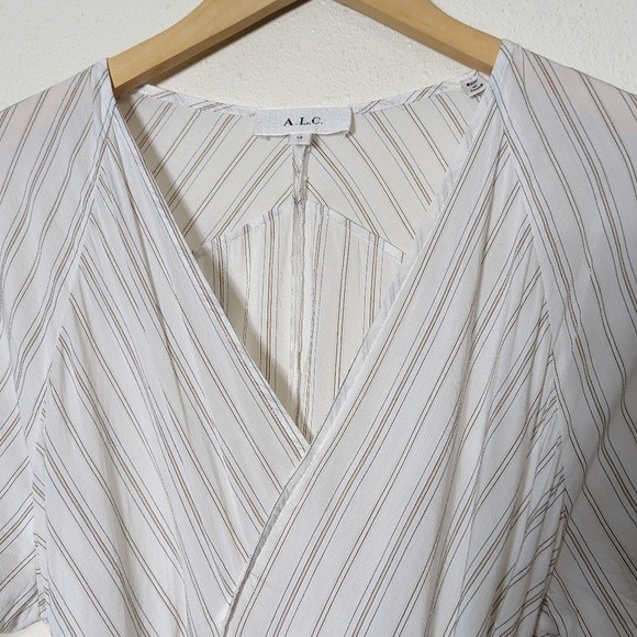 A.L.C. Enzo Wrap Dress Cotton Poplin Stripe Mini Ruffle size 12 - Picture 3 of 15